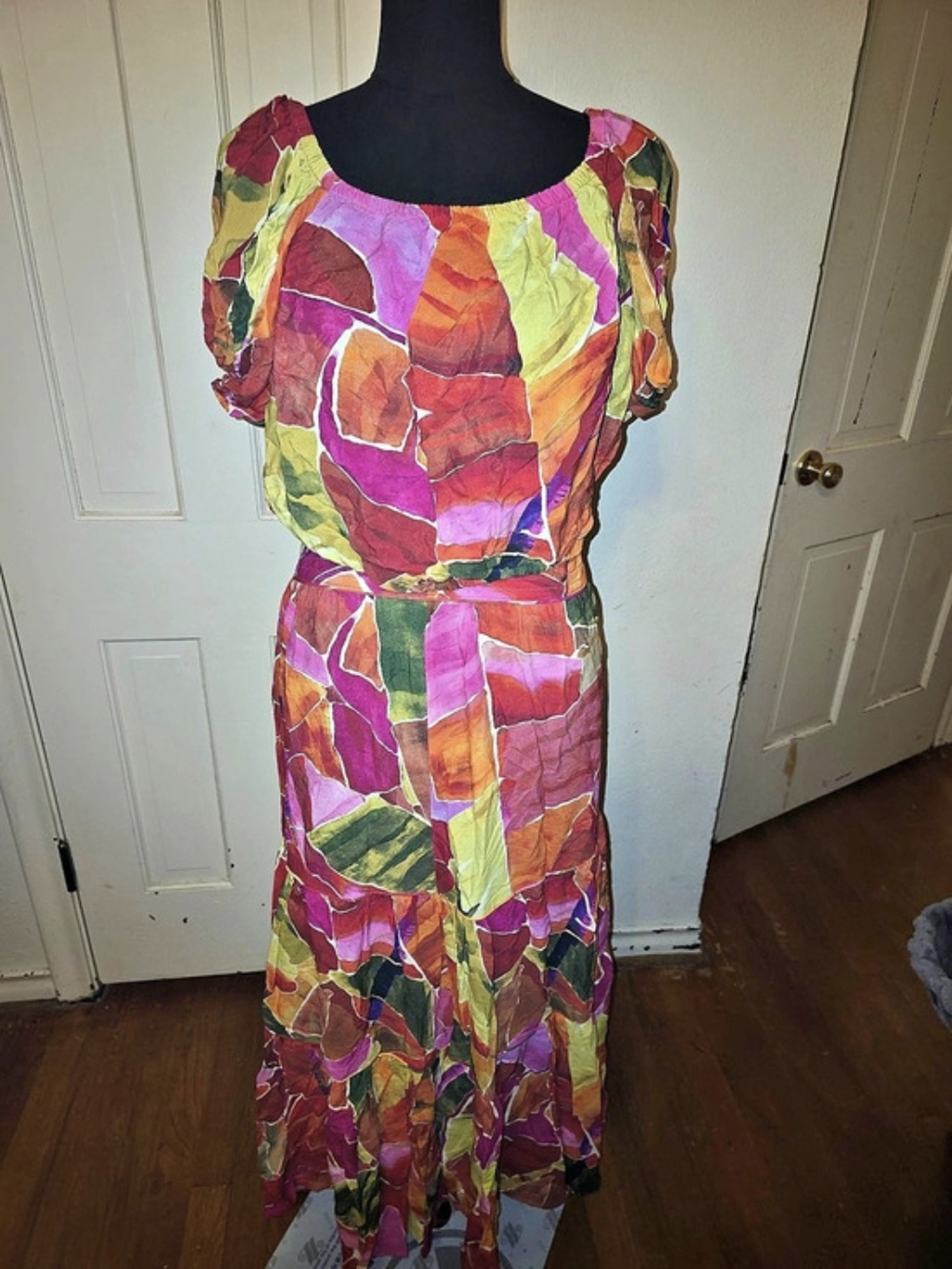 Farm Rio Mosaic Sweetheart Neck Maxi Dress Abstract Print Small